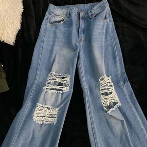 SHIEN ripped wide flair jeans